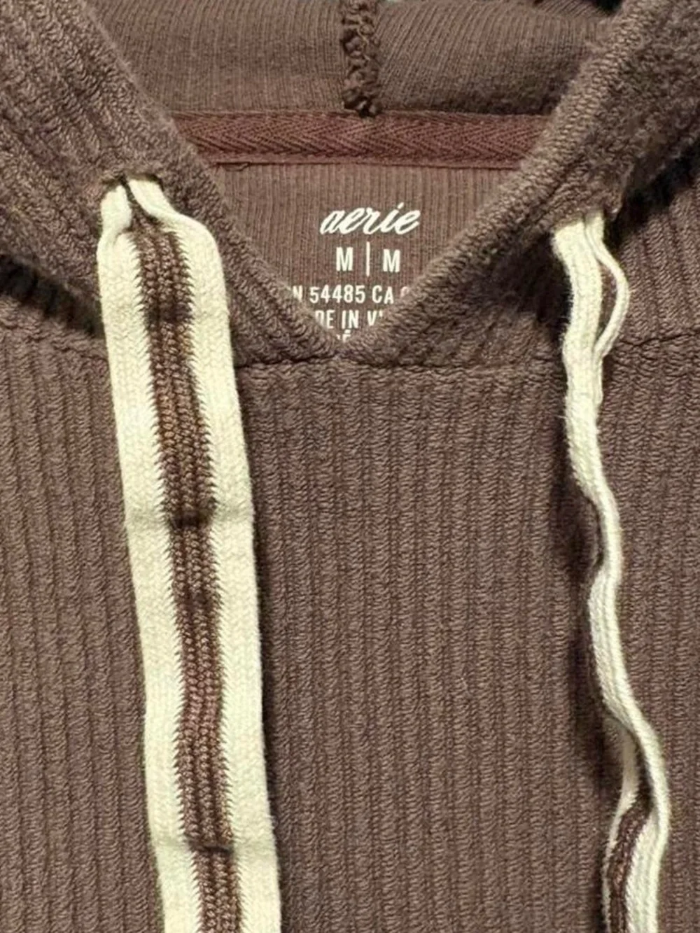 Aerie Cropped Brown Hoodie Pullover Ribbed Sweatshirt Womens Medium Active Chill - Picture 3 of 3